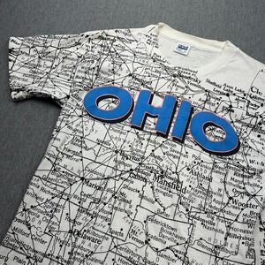 Ohio Map Short Sleeve Tshirt Anvil Unisex Large‎ Black White Single Stitch USA
